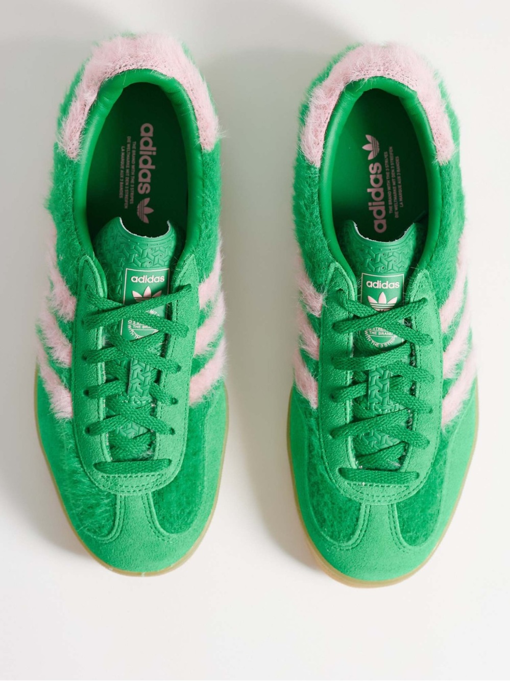 adidas Originals Gazelle Indoor sneakers in fluffy green and pink